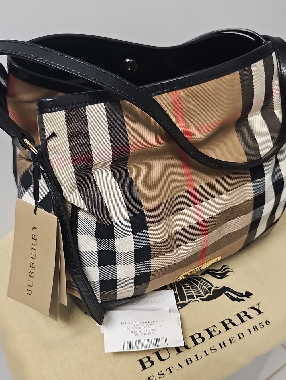Burberry Beige Nova Check Shoulder Bag with Black Trim